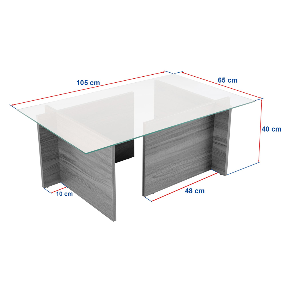 Vetrio Rectangular Clear Glass Coffee Table with Atlantic Pine Wooden Base
