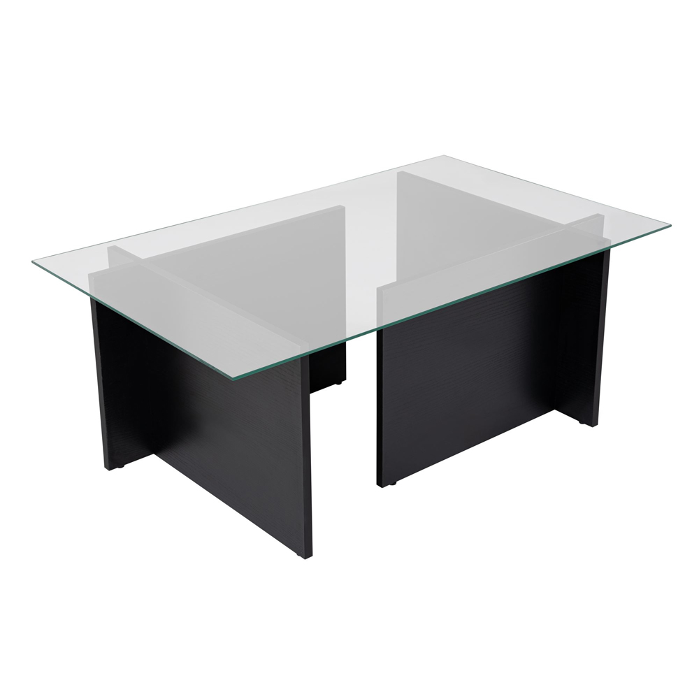 Vetrio Rectangular Clear Glass Coffee Table with Black Wooden Base