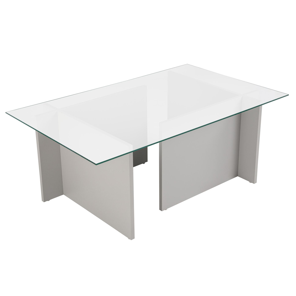 Vetrio Rectangular Clear Glass Coffee Table with Grey Wooden Base