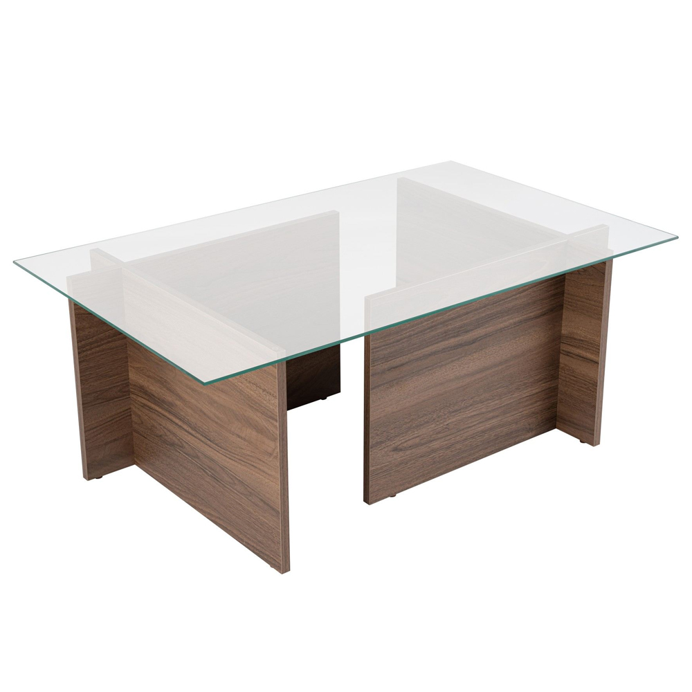 Vetrio Rectangular Clear Glass Coffee Table with Venezia Walnut Wooden Base