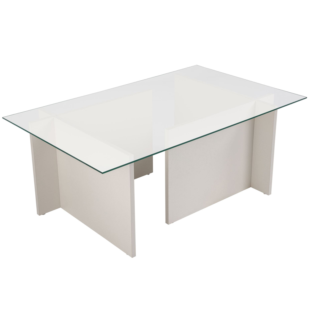 Vetrio Rectangular Clear Glass Coffee Table with White Wooden Base