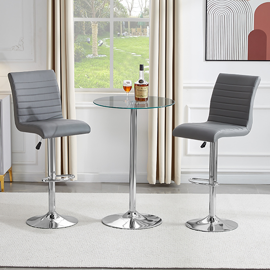 Vetro Round Clear Glass Top Bar Table With Chrome Base