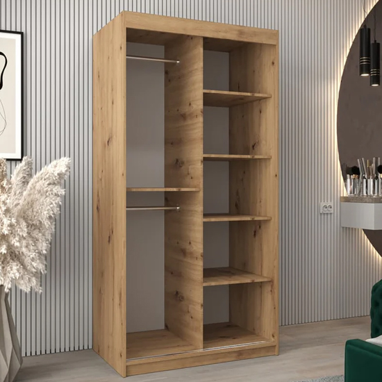 Vevey I Wooden Wardrobe 2 Sliding Doors 100cm In Artisan Oak