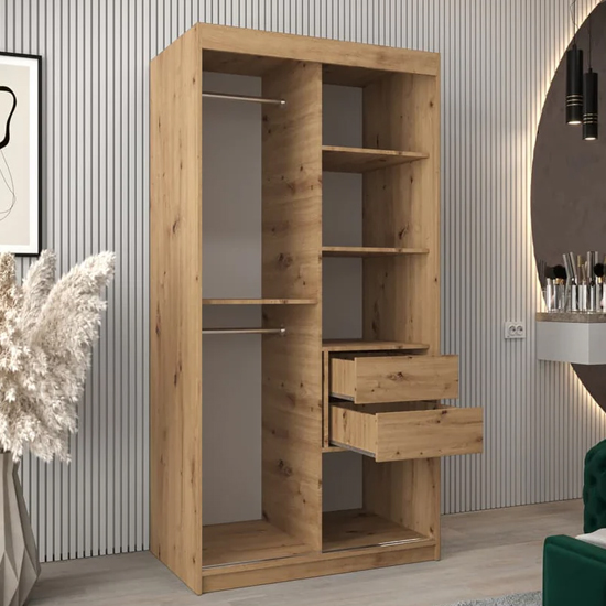 Vevey I Wooden Wardrobe 2 Sliding Doors 100cm In Artisan Oak