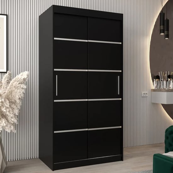 Product photograph of Vevey I Wooden Wardrobe 2 Sliding Doors 100cm In Black from Furniture in Fashion