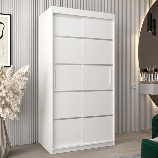 Product photograph of Vevey I Wooden Wardrobe 2 Sliding Doors 100cm In White from Furniture in Fashion