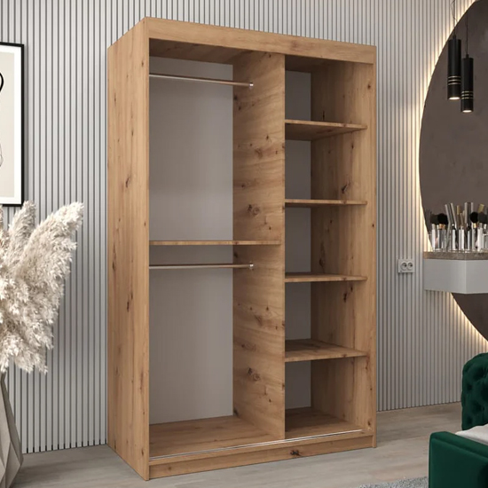 Vevey I Wooden Wardrobe 2 Sliding Doors 120cm In Artisan Oak