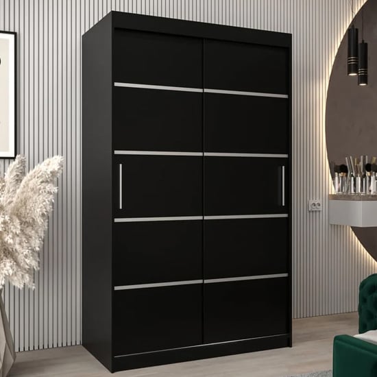 Product photograph of Vevey I Wooden Wardrobe 2 Sliding Doors 120cm In Black from Furniture in Fashion