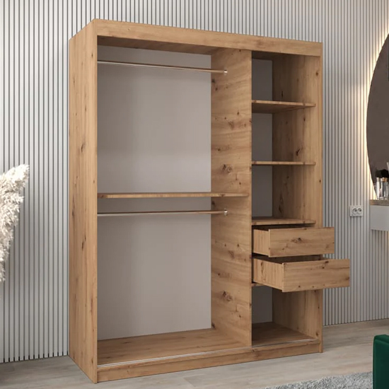 Vevey I Wooden Wardrobe 2 Sliding Doors 150cm In Artisan Oak