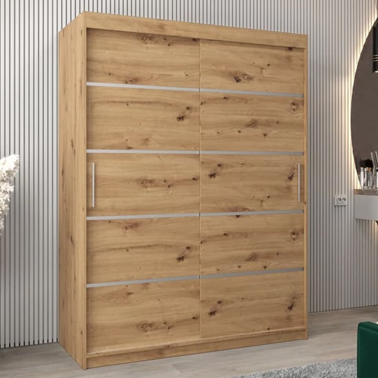 Product photograph of Vevey I Wooden Wardrobe 2 Sliding Doors 150cm In Artisan Oak from Furniture in Fashion