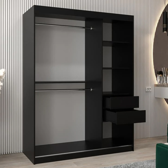 Vevey I Wooden Wardrobe 2 Sliding Doors 150cm In Black