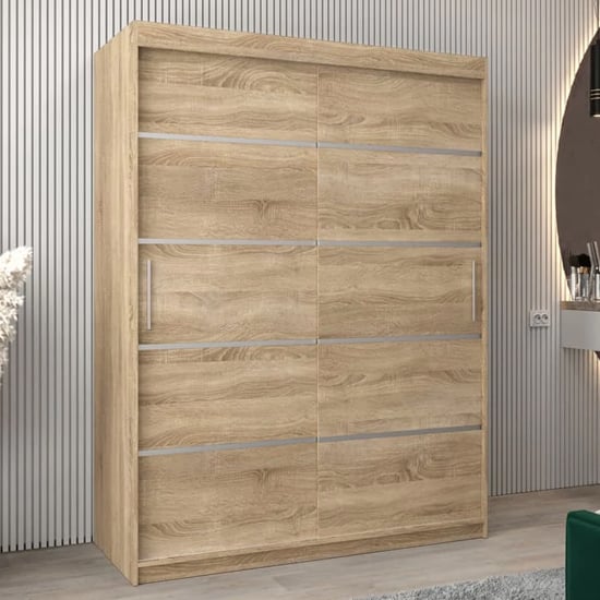 Product photograph of Vevey I Wooden Wardrobe 2 Sliding Doors 150cm In Sonoma Oak from Furniture in Fashion