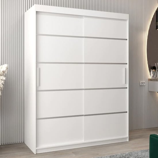 Product photograph of Vevey I Wooden Wardrobe 2 Sliding Doors 150cm In White from Furniture in Fashion