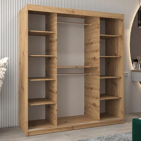 Vevey I Wooden Wardrobe 2 Sliding Doors 180cm In Artisan Oak