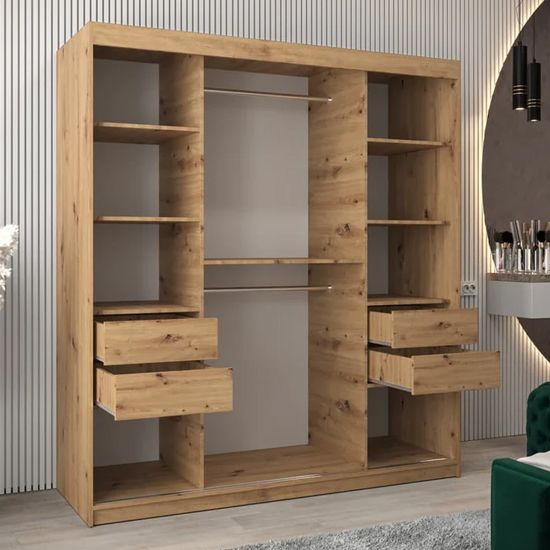 Vevey I Wooden Wardrobe 2 Sliding Doors 180cm In Artisan Oak