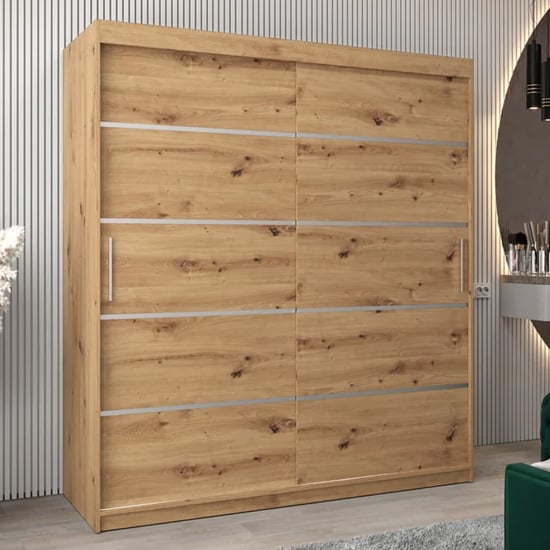 Read more about Vevey i wooden wardrobe 2 sliding doors 180cm in artisan oak