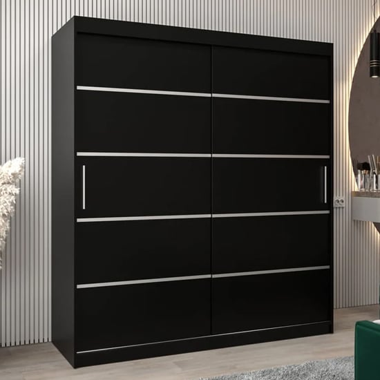 Product photograph of Vevey I Wooden Wardrobe 2 Sliding Doors 180cm In Black from Furniture in Fashion