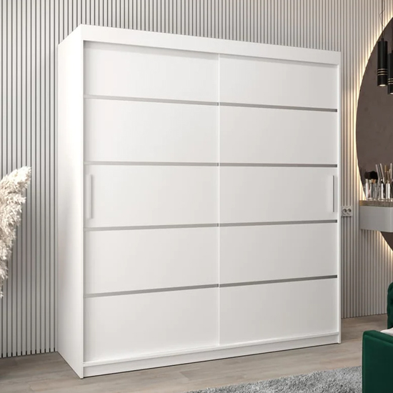 Product photograph of Vevey I Wooden Wardrobe 2 Sliding Doors 180cm In White from Furniture in Fashion