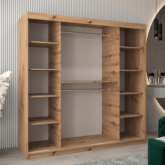 Vevey I Wooden Wardrobe 2 Sliding Doors 200cm In Artisan Oak