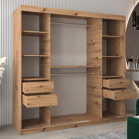 Vevey I Wooden Wardrobe 2 Sliding Doors 200cm In Artisan Oak