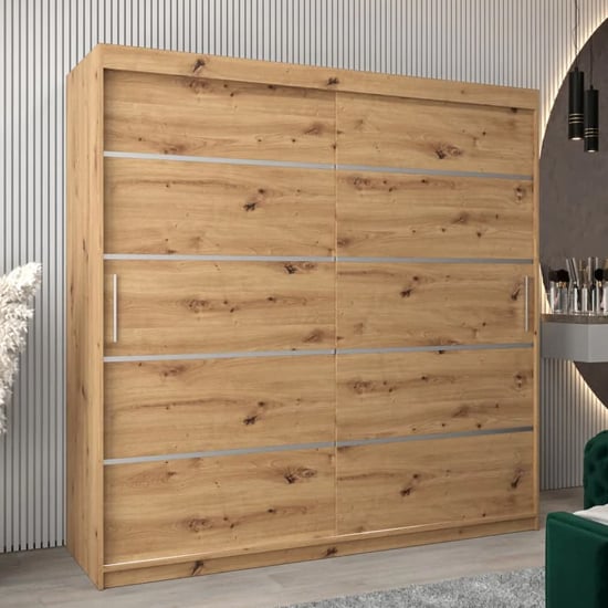 Read more about Vevey i wooden wardrobe 2 sliding doors 200cm in artisan oak