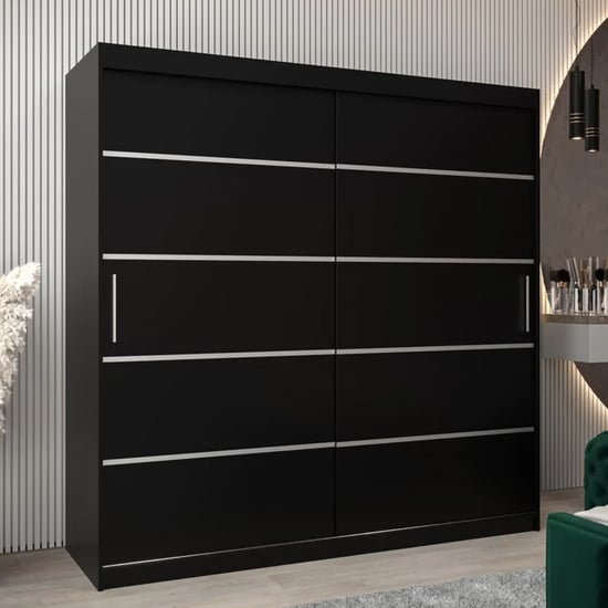 Product photograph of Vevey I Wooden Wardrobe 2 Sliding Doors 200cm In Black from Furniture in Fashion