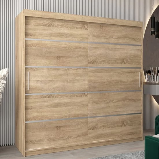 Product photograph of Vevey I Wooden Wardrobe 2 Sliding Doors 200cm In Sonoma Oak from Furniture in Fashion