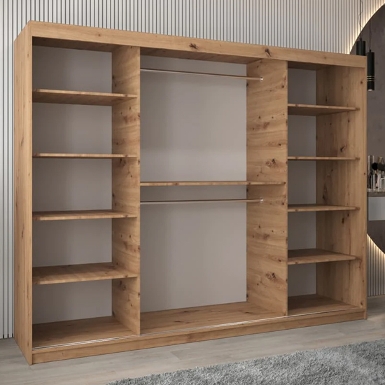 Vevey I Wooden Wardrobe 3 Sliding Doors 250cm In Artisan Oak