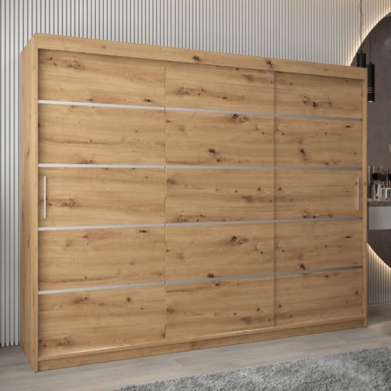 Product photograph of Vevey I Wooden Wardrobe 3 Sliding Doors 250cm In Artisan Oak from Furniture in Fashion