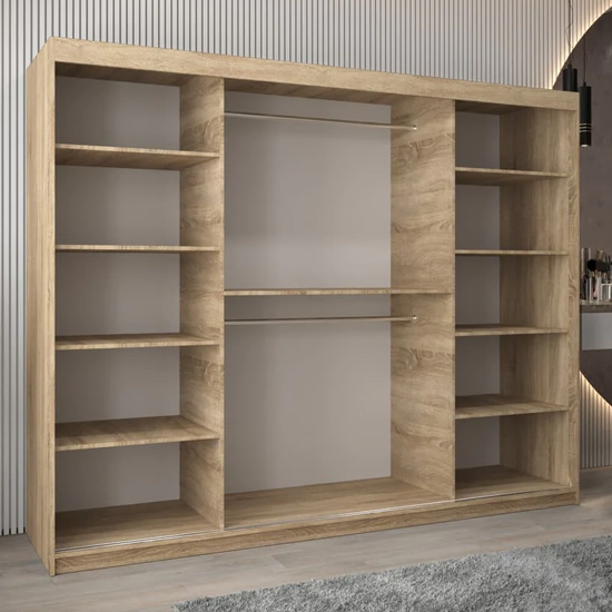 Vevey I Wooden Wardrobe 3 Sliding Doors 250cm In Sonoma Oak