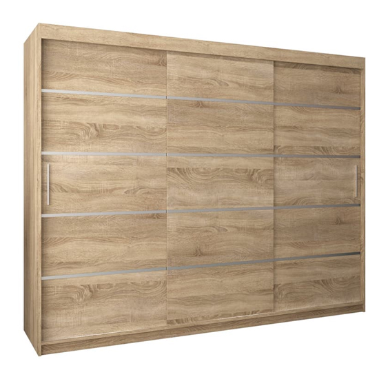 Vevey I Wooden Wardrobe 3 Sliding Doors 250cm In Sonoma Oak