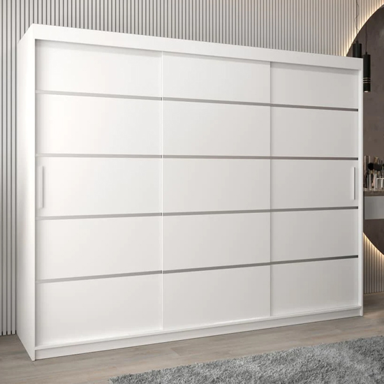 Read more about Vevey i wooden wardrobe 3 sliding doors 250cm in white