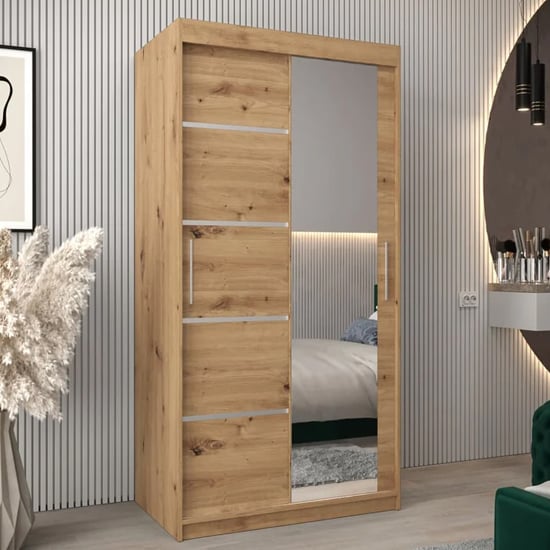 Read more about Vevey ii mirrored wardrobe 2 sliding doors 100cm in artisan oak