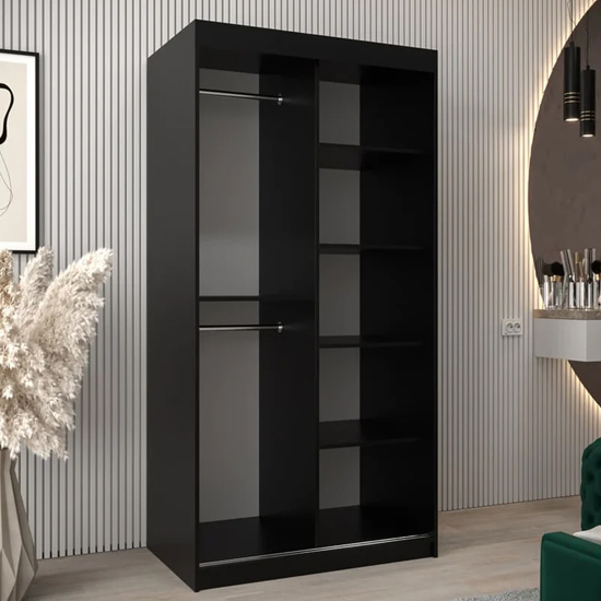 Vevey II Mirrored Wardrobe 2 Sliding Doors 100cm In Black