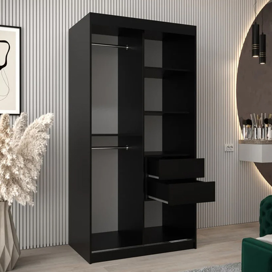 Vevey II Mirrored Wardrobe 2 Sliding Doors 100cm In Black