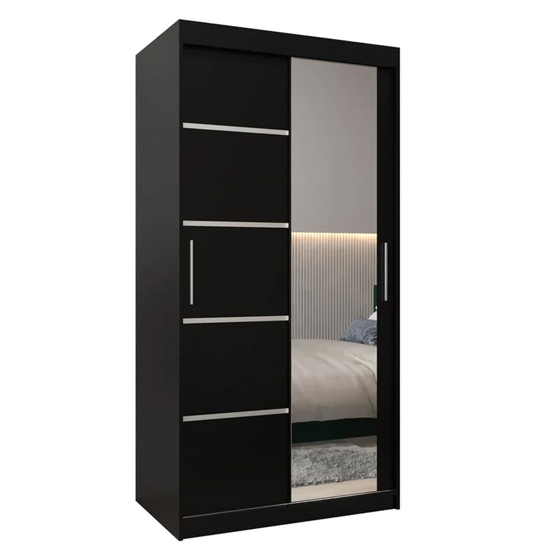 Vevey II Mirrored Wardrobe 2 Sliding Doors 100cm In Black