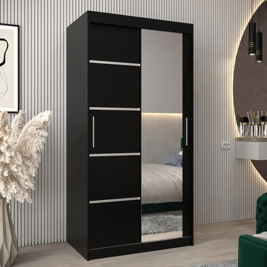 Vevey II Mirrored Wardrobe 2 Sliding Doors 100cm In Black