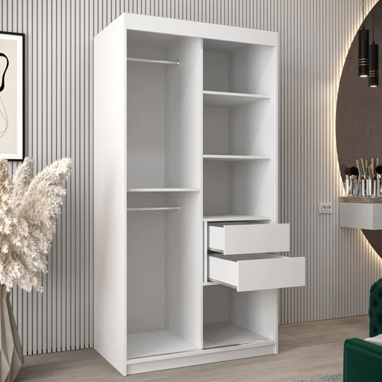 Vevey II Mirrored Wardrobe 2 Sliding Doors 100cm In White