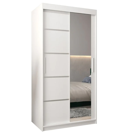 Vevey II Mirrored Wardrobe 2 Sliding Doors 100cm In White