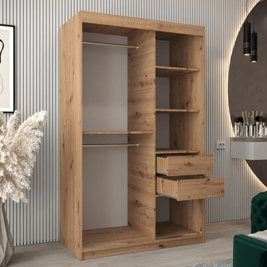 Vevey II Mirrored Wardrobe 2 Sliding Doors 120cm In Artisan Oak