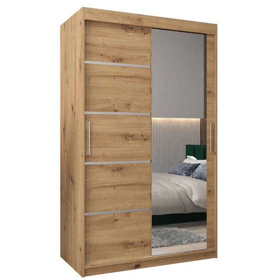 Vevey II Mirrored Wardrobe 2 Sliding Doors 120cm In Artisan Oak