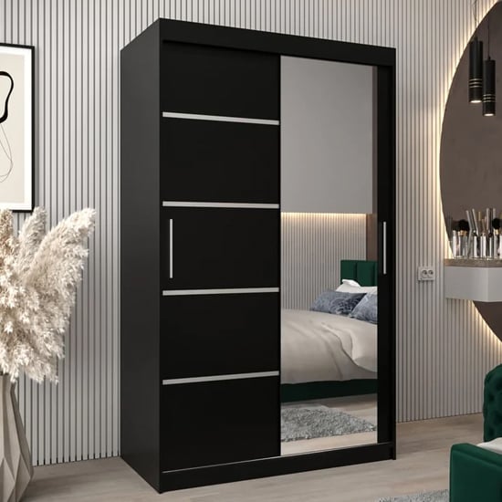 Product photograph of Vevey Ii Mirrored Wardrobe 2 Sliding Doors 120cm In Black from Furniture in Fashion