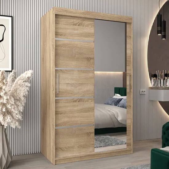Read more about Vevey ii mirrored wardrobe 2 sliding doors 120cm in sonoma oak
