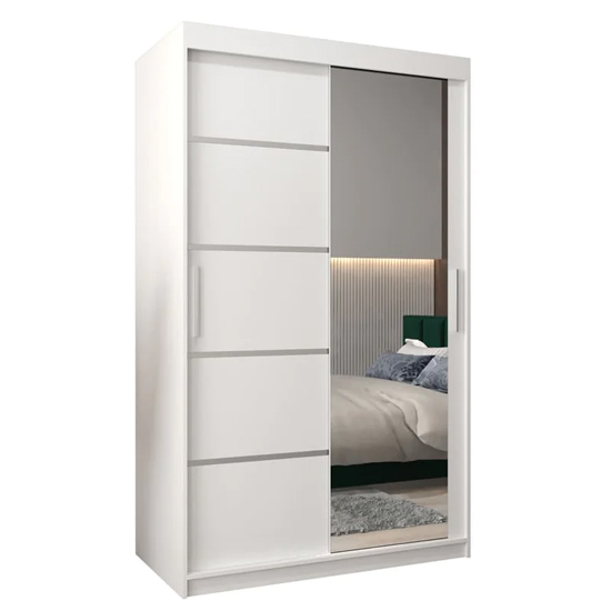 Vevey II Mirrored Wardrobe 2 Sliding Doors 120cm In White