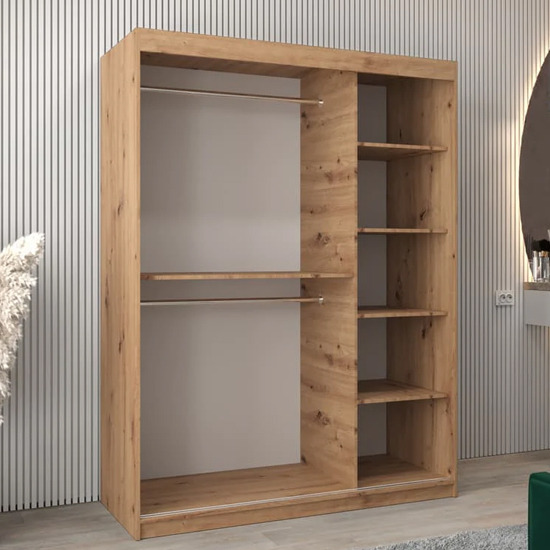 Vevey II Mirrored Wardrobe 2 Sliding Doors 150cm In Artisan Oak