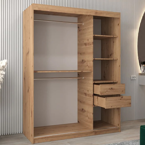 Vevey II Mirrored Wardrobe 2 Sliding Doors 150cm In Artisan Oak