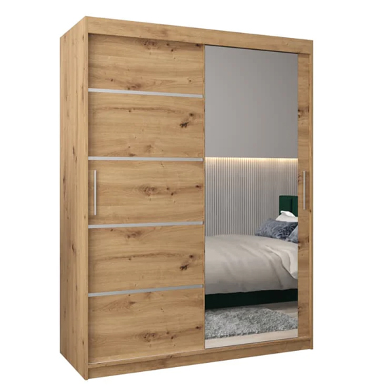 Vevey II Mirrored Wardrobe 2 Sliding Doors 150cm In Artisan Oak