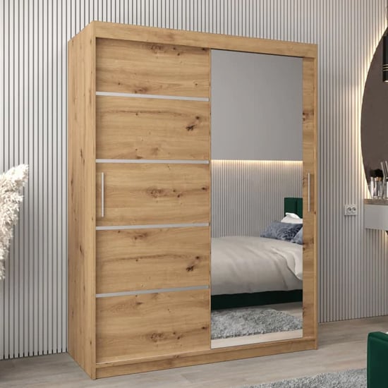Product photograph of Vevey Ii Mirrored Wardrobe 2 Sliding Doors 150cm In Artisan Oak from Furniture in Fashion