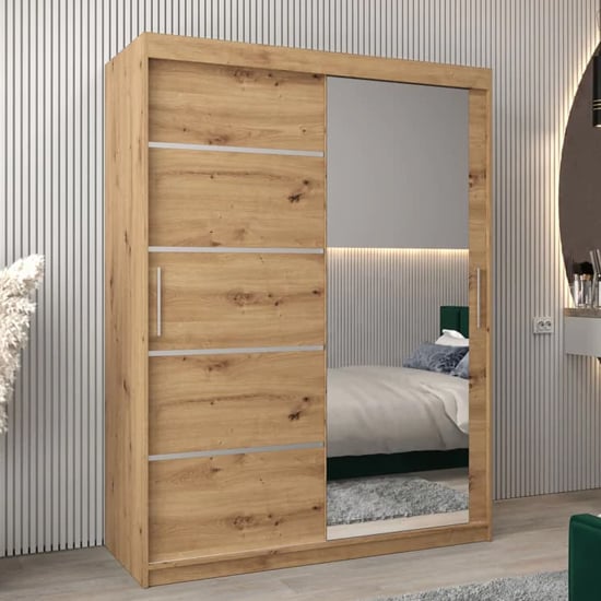 Read more about Vevey ii mirrored wardrobe 2 sliding doors 150cm in artisan oak