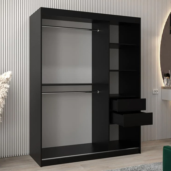 Vevey II Mirrored Wardrobe 2 Sliding Doors 150cm In Black